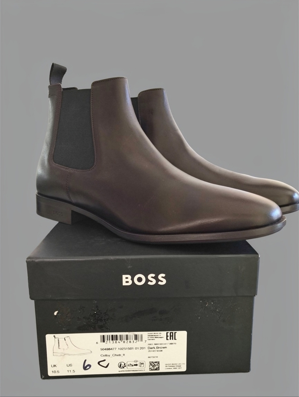 BOSS Men's Chelsea Colby Chrb II Leather Boots Size 11.5  Dark Brown NEW